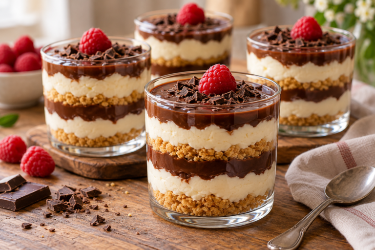 Desert la pahar fără coacere, cu biscuiți și ciocolată