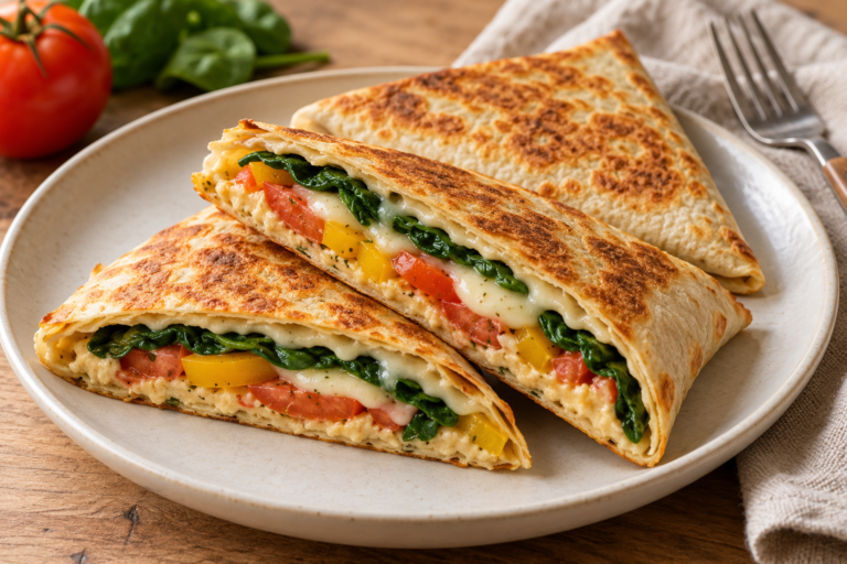 Wrap crocant la tigaie cu mozzarella și legume